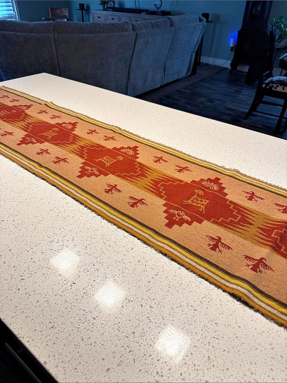 Geometric Wool Woven Reversible Table Runner in Red & Tan… Beautiful for fall!!!